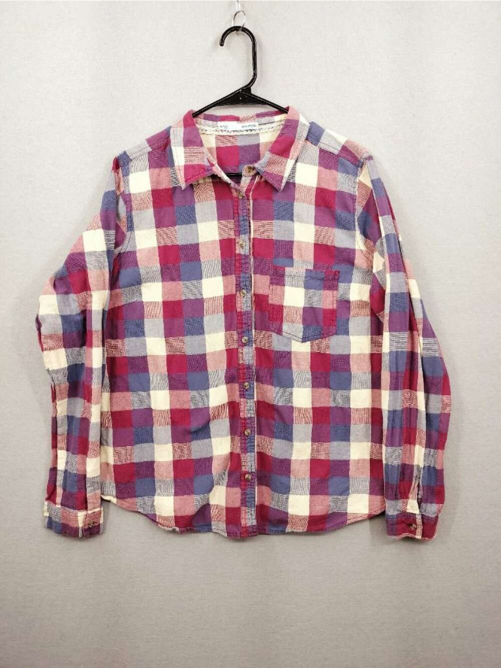 Maurices Size XL Women Button-Up Plaid Shirt Red Casual Flannel Patch Quilt